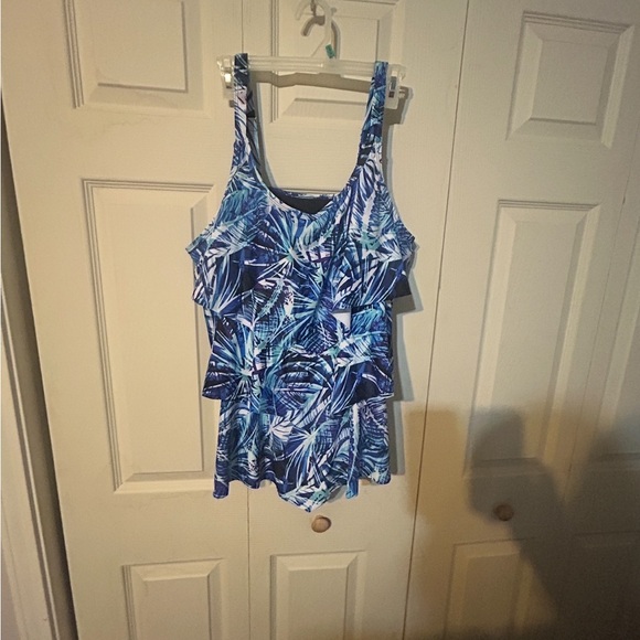 Hannah Blue Leaf Print Women's Swim Camisole - Picture 1 of 4